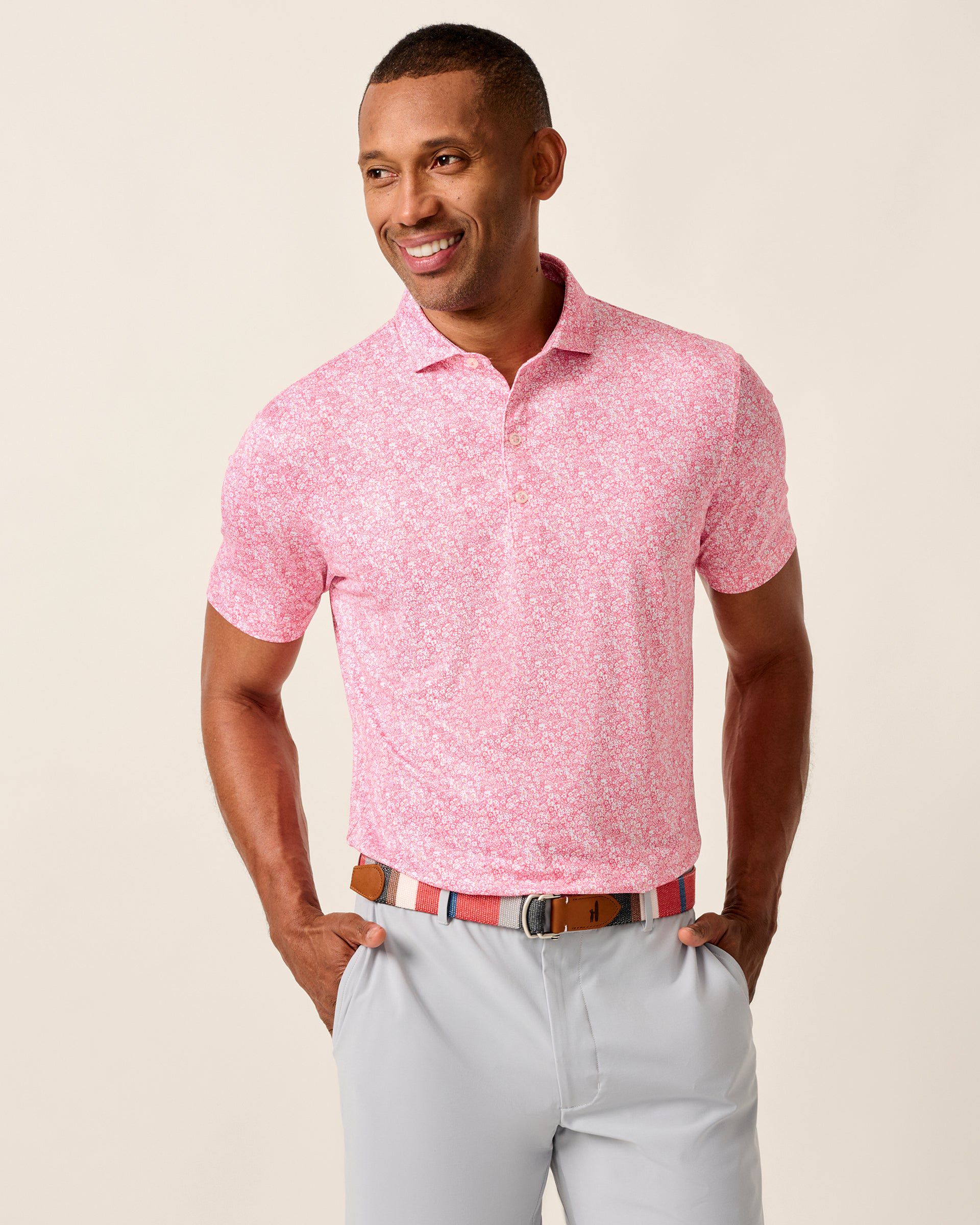 johnnie-O Performance Jersey Polo - Wildflower Mens Azalea