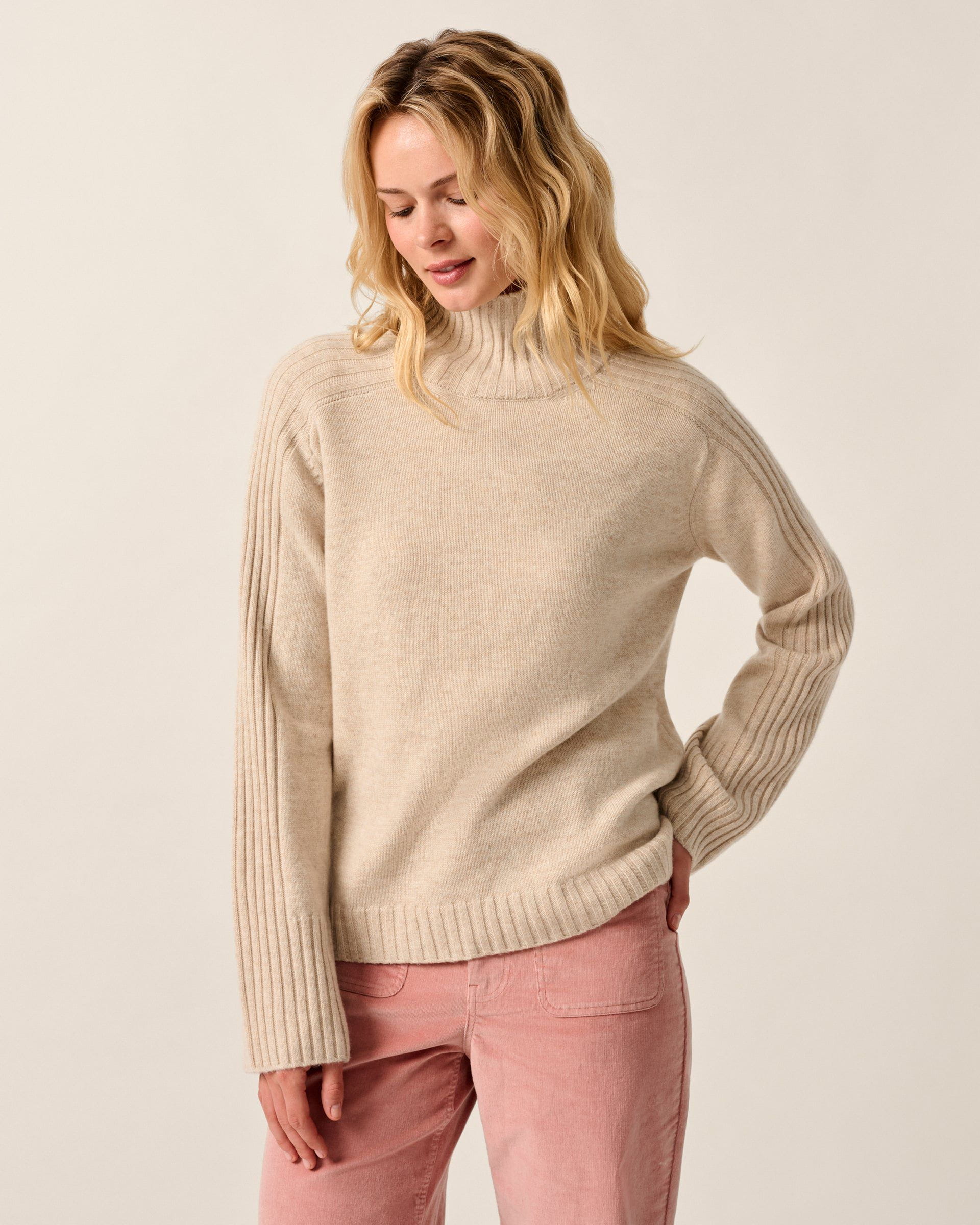 johnnie-O Simone Cashmere Blend Turtleneck Sweater Womens Oatmeal