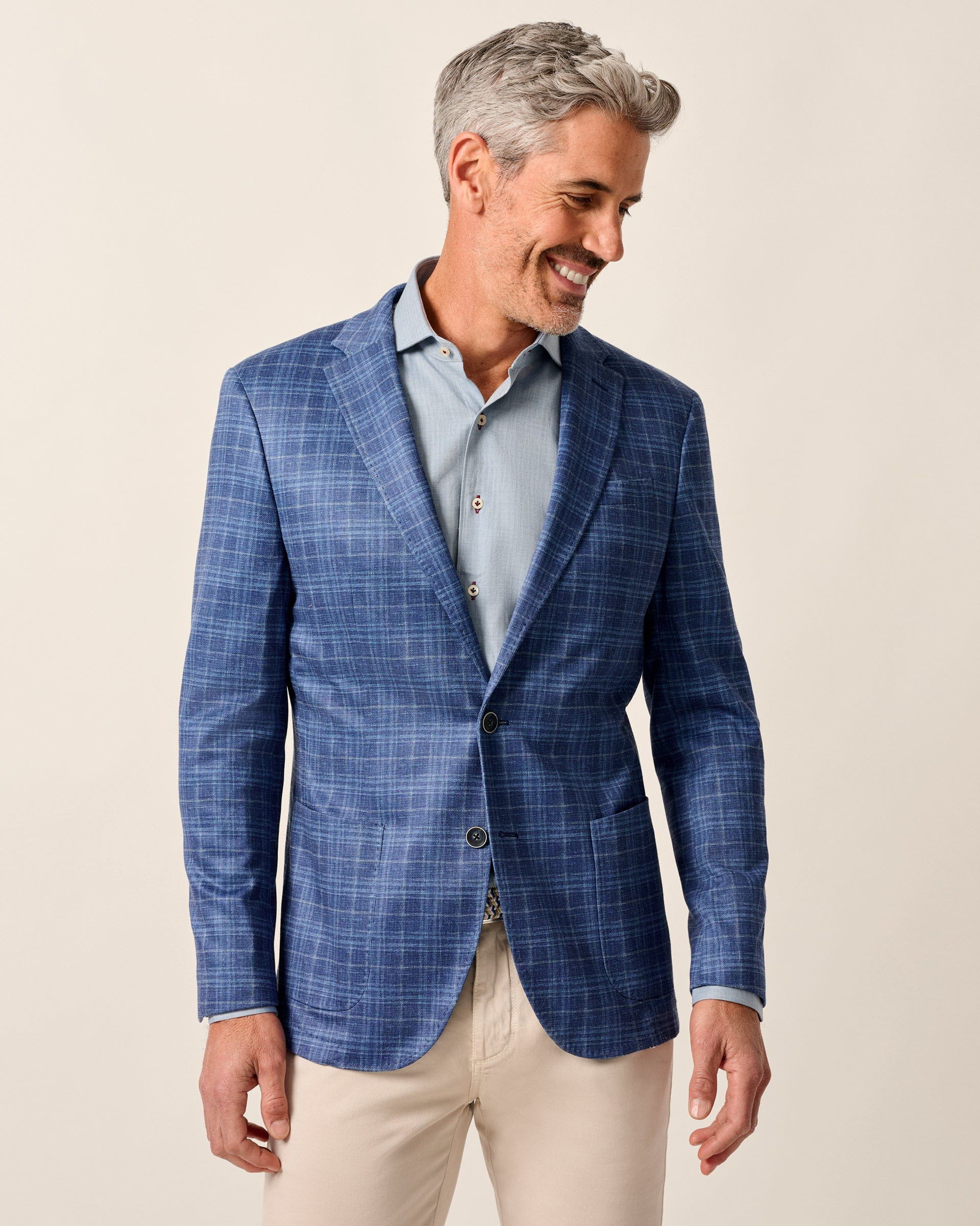 johnnie-O Top Shelf Plaid Knit Sport Coat - Adonis Mens Navy Size