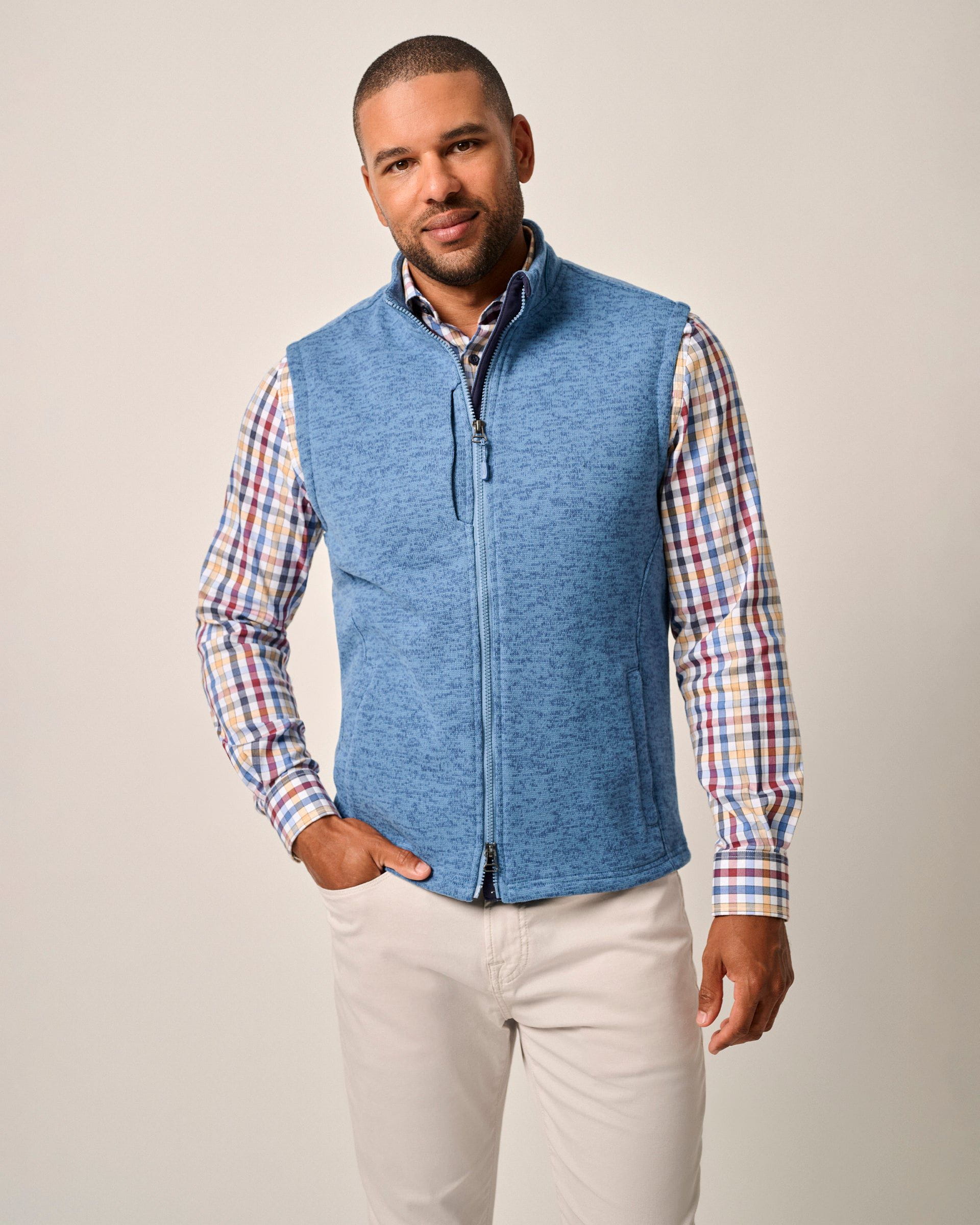 johnnie-O Denalis Double-Zip Fleece Vest Mens Mid Blue (7852521